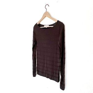 Loft Black Textural Stripe Long Sleeve Lightweight Knit Top, Size XS